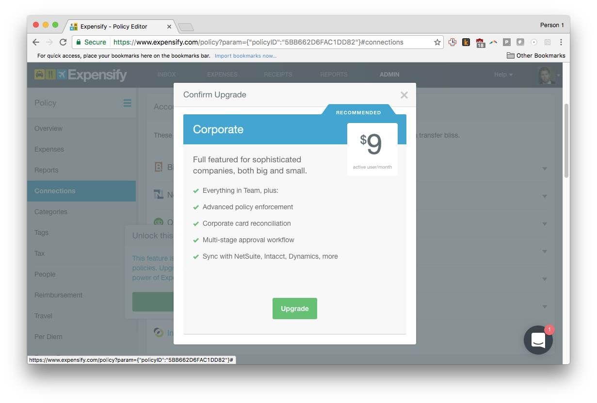 expensify upgrade